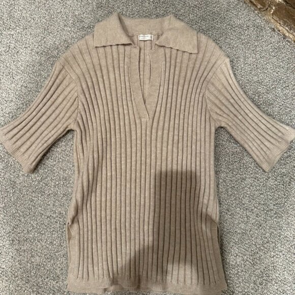 Miss Love Taupe Ribbed Knit Sweater Polo Size Medium - Picture 1 of 4